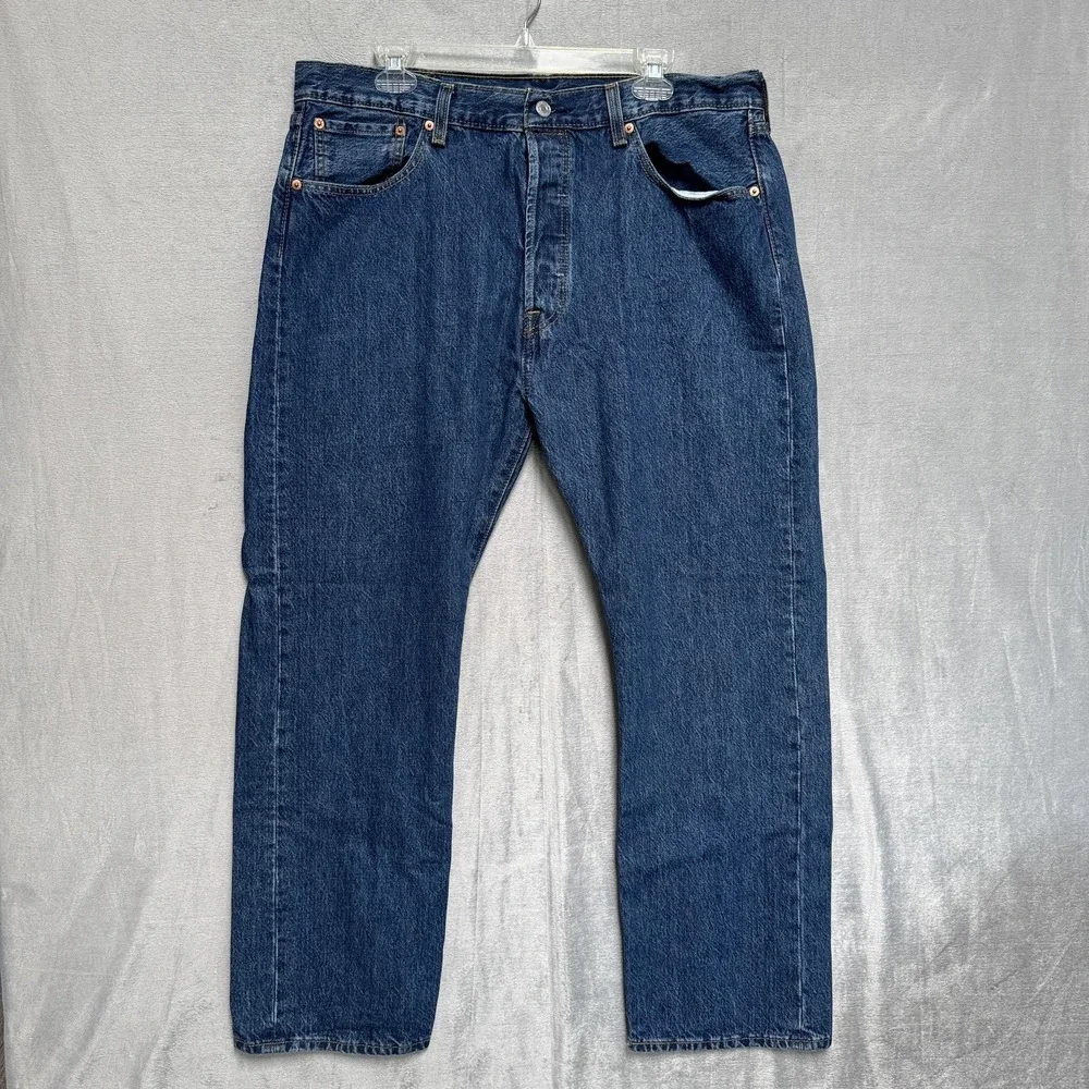 Levis 501 Jeans Mens 38x30 Blue Dark Wash Straight Denim Regular Fit Cotton‎